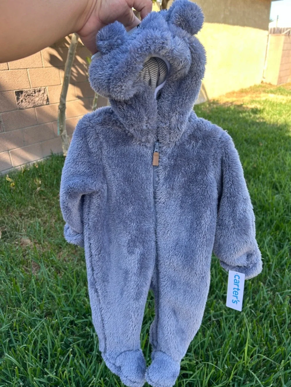 Carter's Plush Blue-Gray Bear Hooded Footed One-Piece